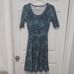 LuLaRoe Teal and Navy Floral Midi Dress